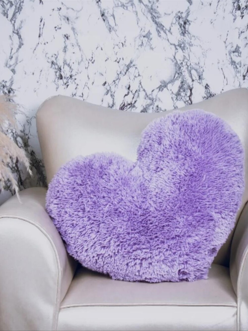 Plush Heart Throw Pillow - Purple Fluffy Faux Fur